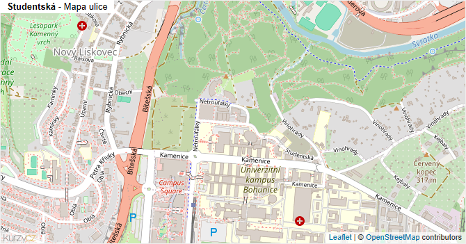 Studentská - mapa ulice