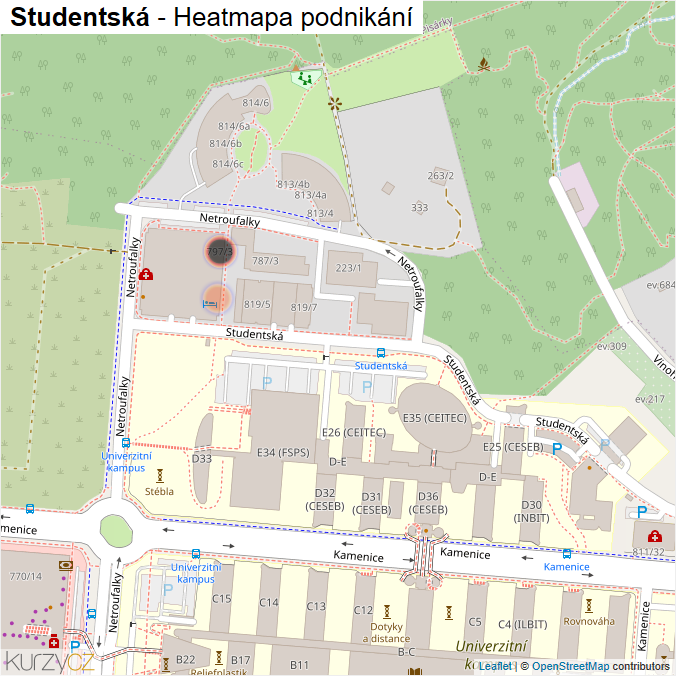 Mapa Studentská - Firmy v ulici.