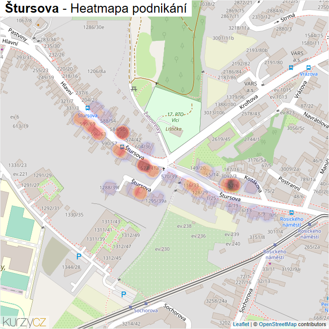 Mapa Štursova - Firmy v ulici.