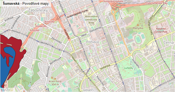 Šumavská - záplavové mapy stoleté vody