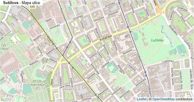 Sušilova - mapa ulice