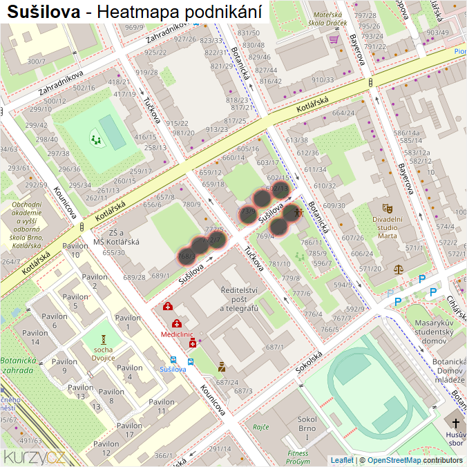 Mapa Sušilova - Firmy v ulici.