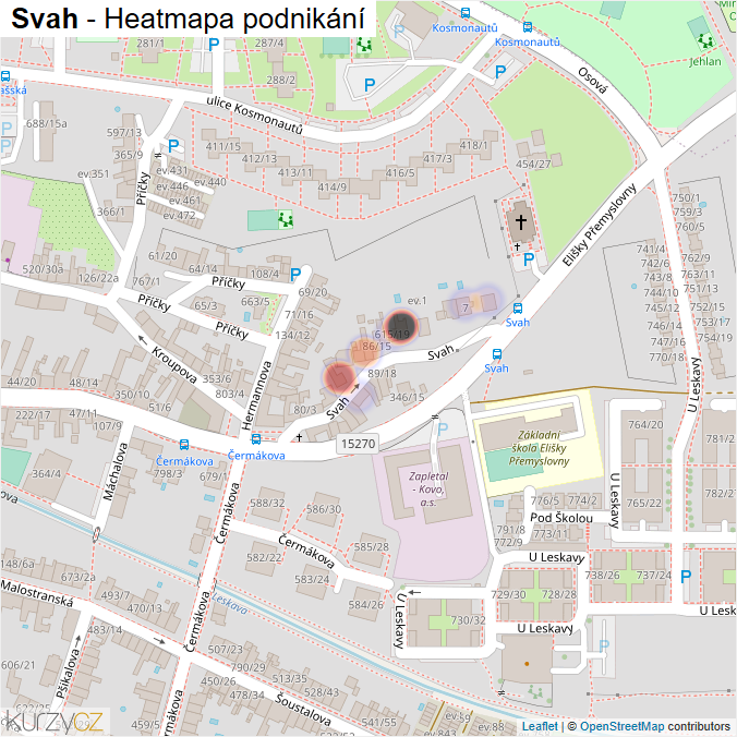 Mapa Svah - Firmy v ulici.