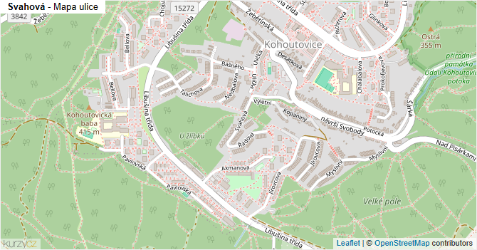 Svahová - mapa ulice