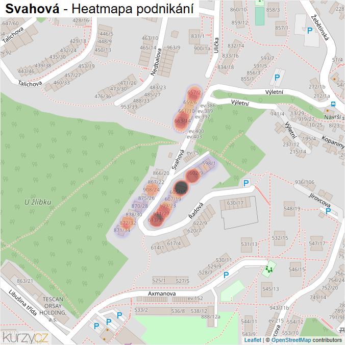 Mapa Svahová - Firmy v ulici.