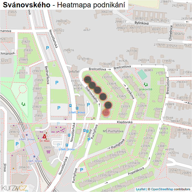 Mapa Svánovského - Firmy v ulici.