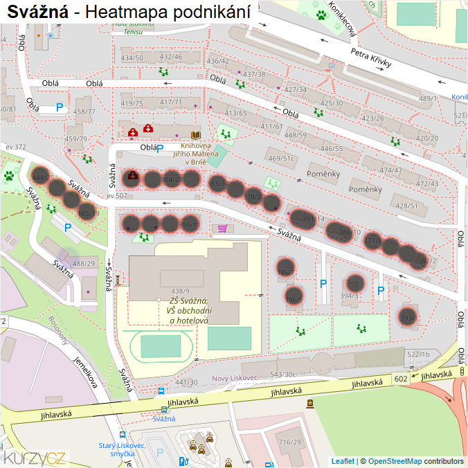 Mapa Svážná - Firmy v ulici.