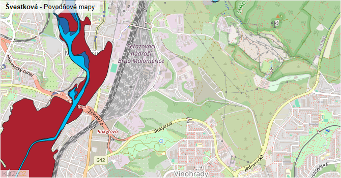 Švestková - záplavové mapy stoleté vody