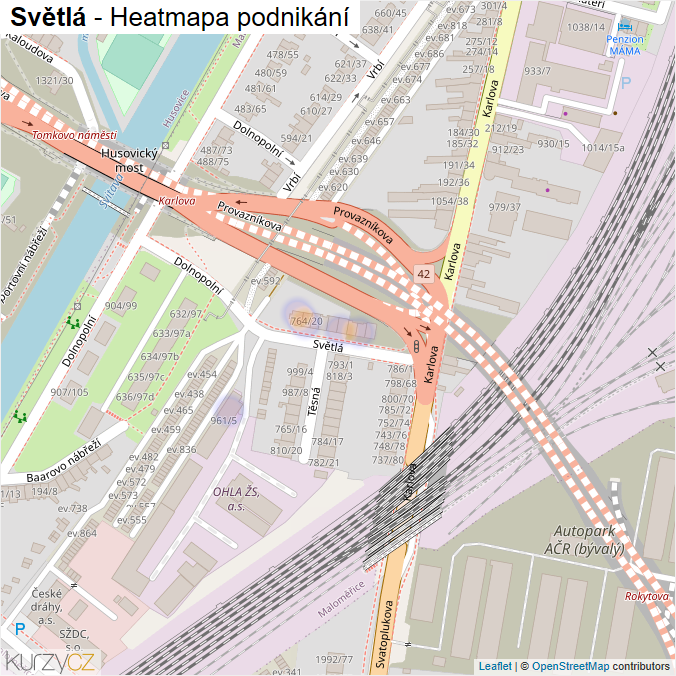 Mapa Světlá - Firmy v ulici.