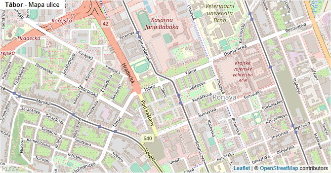 Tábor - mapa ulice
