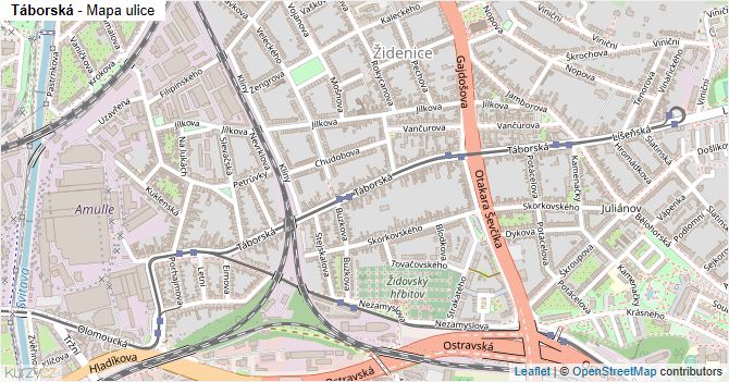 Táborská - mapa ulice