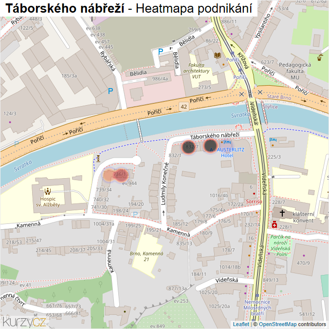 Mapa Táborského nábřeží - Firmy v ulici.