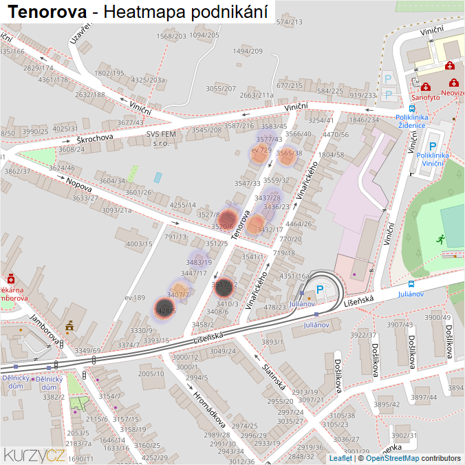Mapa Tenorova - Firmy v ulici.