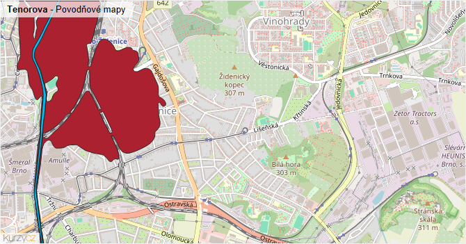 Tenorova - záplavové mapy stoleté vody