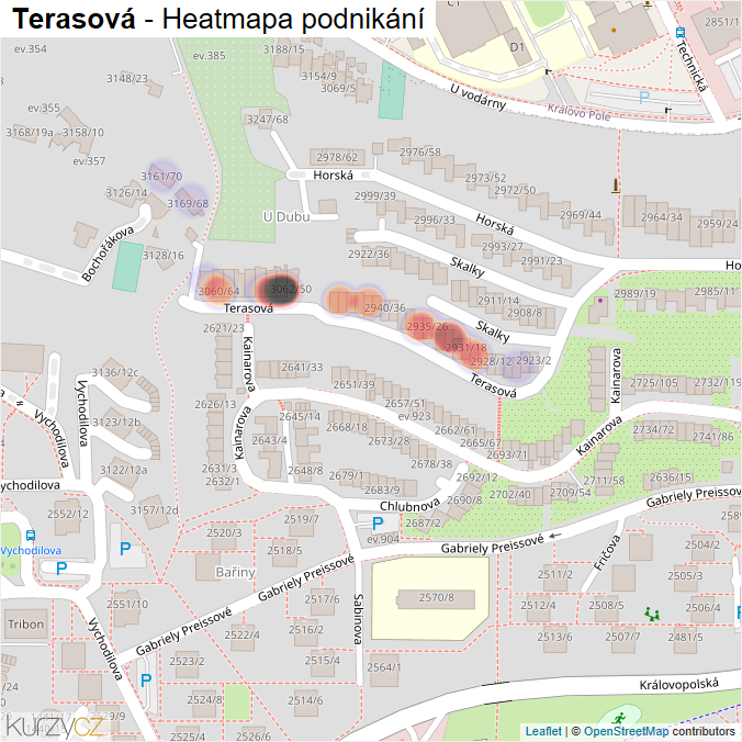 Mapa Terasová - Firmy v ulici.