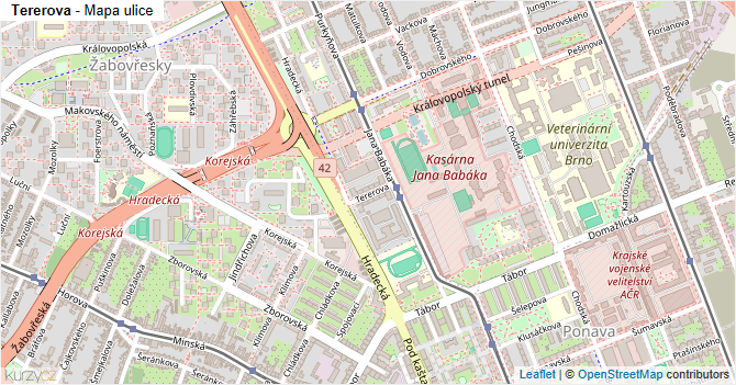 Tererova - mapa ulice