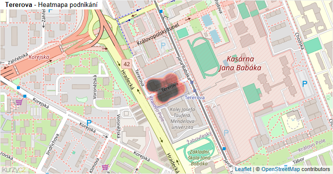 Tererova - mapa podnikání