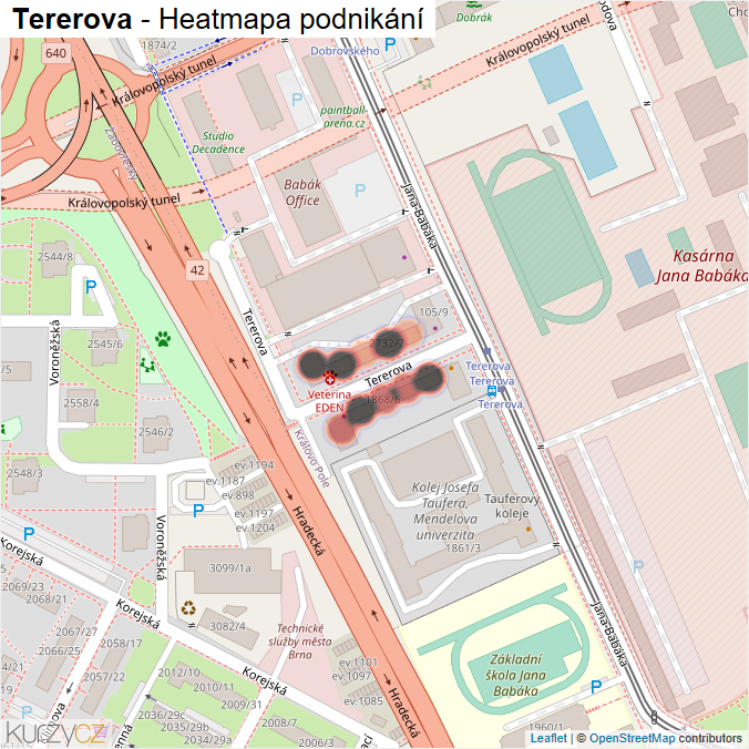 Mapa Tererova - Firmy v ulici.
