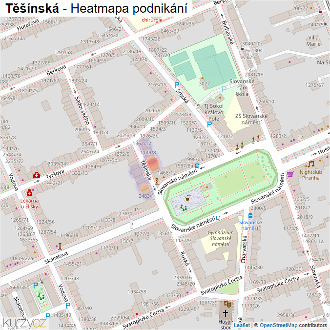 Mapa Těšínská - Firmy v ulici.