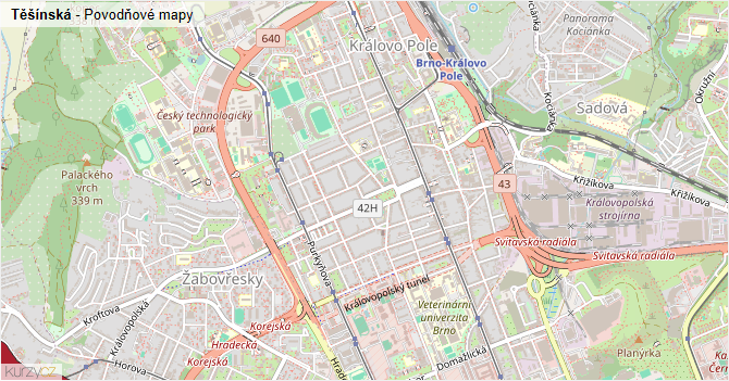 Těšínská - záplavové mapy stoleté vody