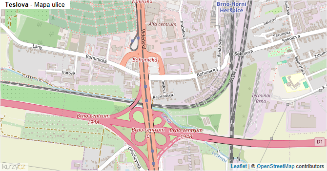 Teslova - mapa ulice
