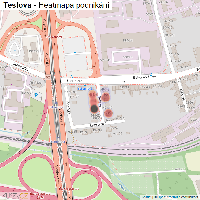 Mapa Teslova - Firmy v ulici.