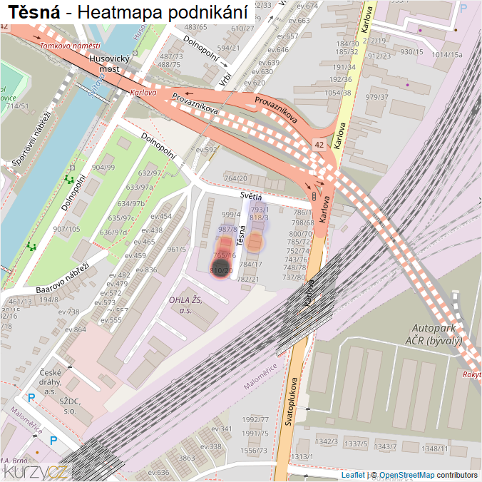 Mapa Těsná - Firmy v ulici.