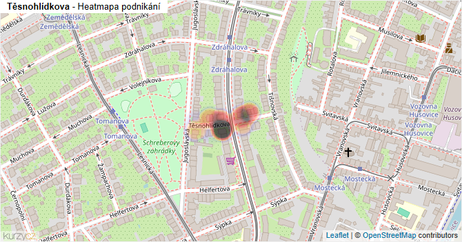 Těsnohlídkova - mapa podnikání
