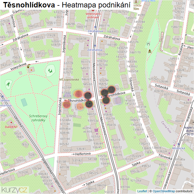 Mapa Těsnohlídkova - Firmy v ulici.