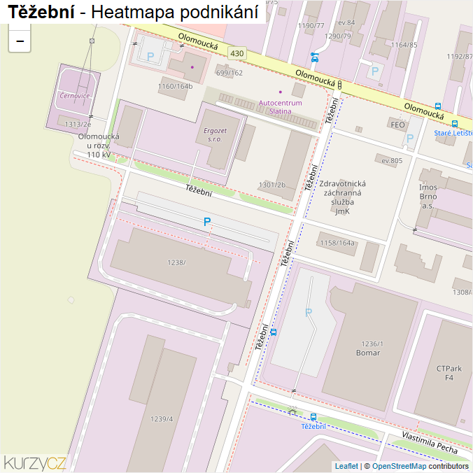 Mapa Těžební - Firmy v ulici.