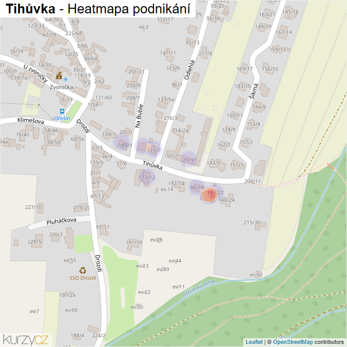 Mapa Tihůvka - Firmy v ulici.