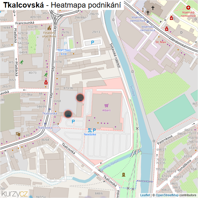 Mapa Tkalcovská - Firmy v ulici.