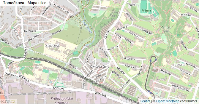 Tomečkova - mapa ulice