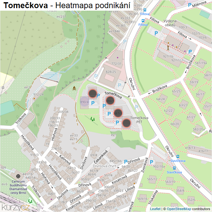 Mapa Tomečkova - Firmy v ulici.