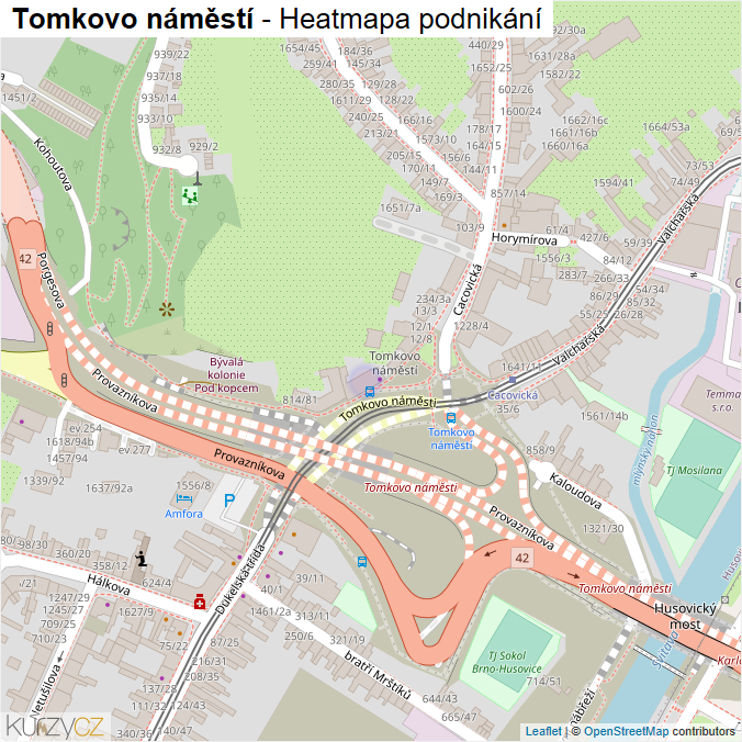 Mapa Tomkovo náměstí - Firmy v ulici.