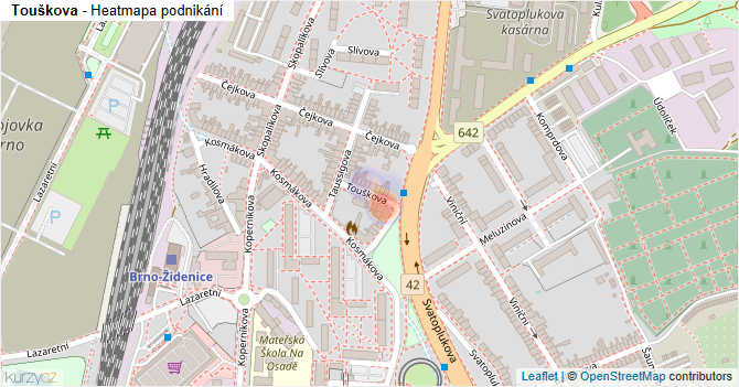 Touškova - mapa podnikání
