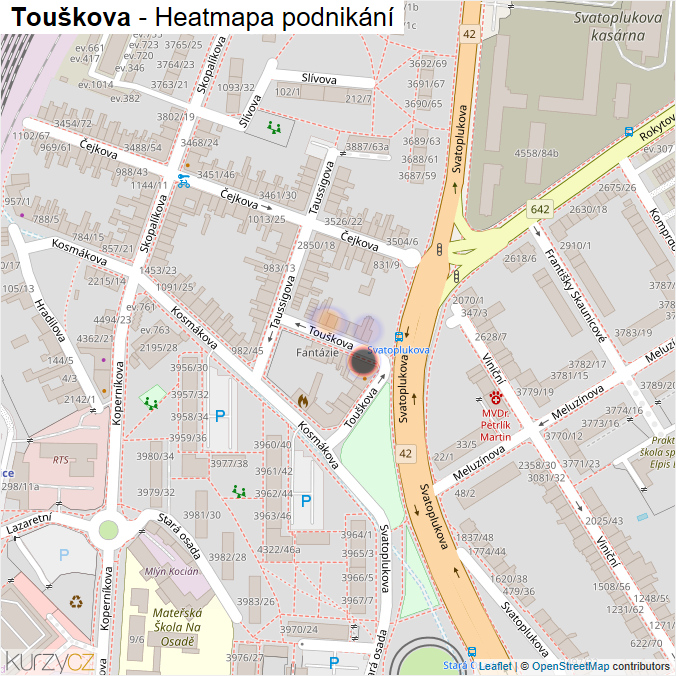 Mapa Touškova - Firmy v ulici.