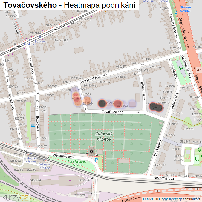 Mapa Tovačovského - Firmy v ulici.