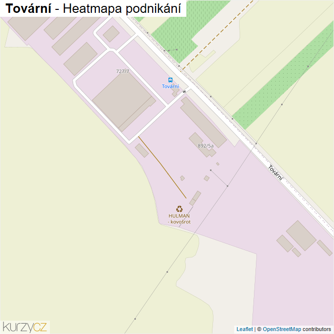 Mapa Tovární - Firmy v ulici.