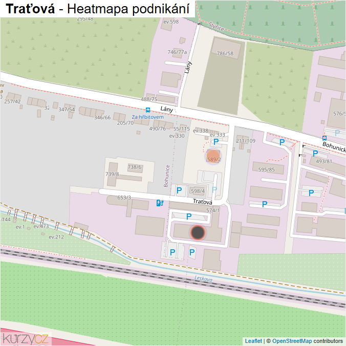 Mapa Traťová - Firmy v ulici.