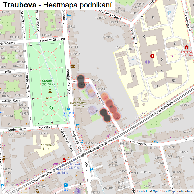 Mapa Traubova - Firmy v ulici.