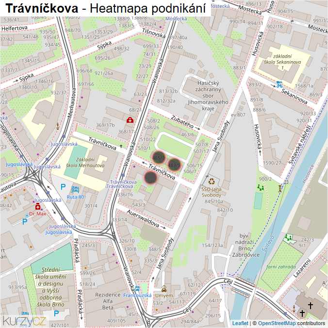 Mapa Trávníčkova - Firmy v ulici.