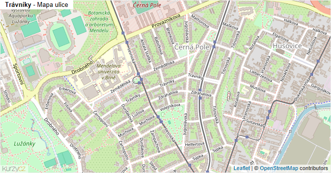 Trávníky - mapa ulice