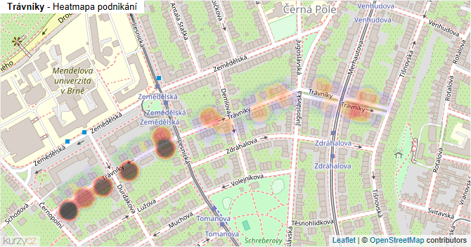 Trávníky - mapa podnikání