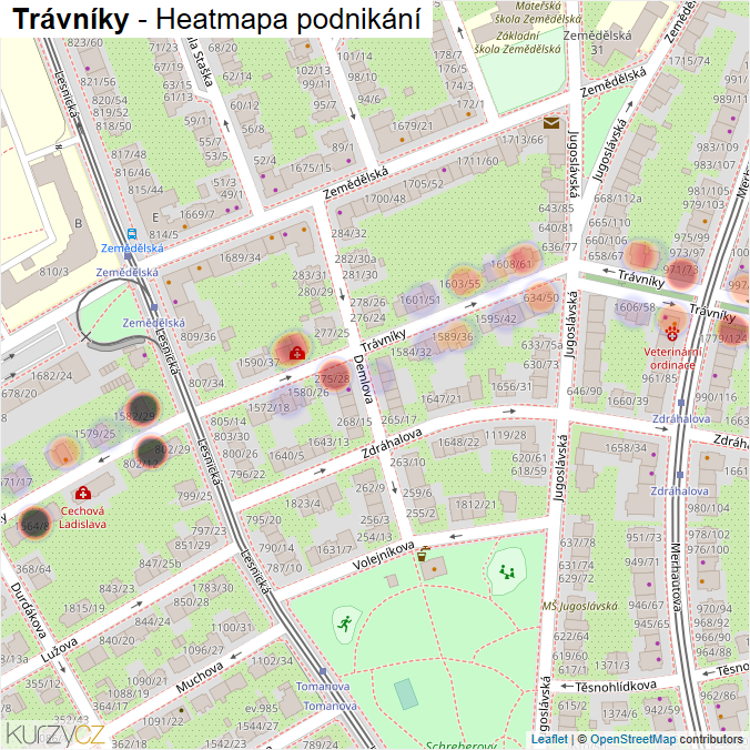 Mapa Trávníky - Firmy v ulici.