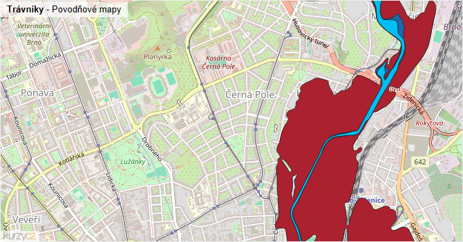 Trávníky - záplavové mapy stoleté vody