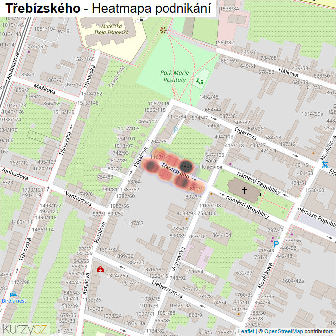 Mapa Třebízského - Firmy v ulici.
