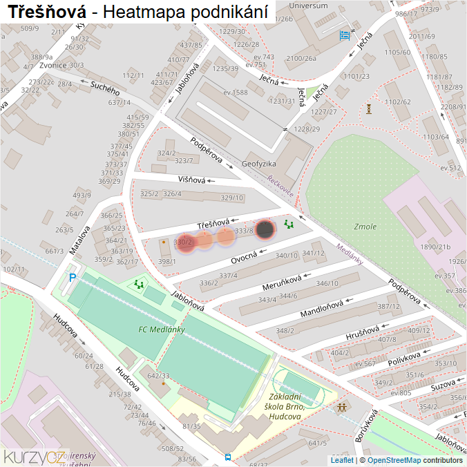 Mapa Třešňová - Firmy v ulici.