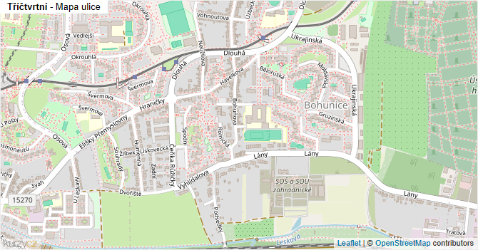 Tříčtvrtní - mapa ulice