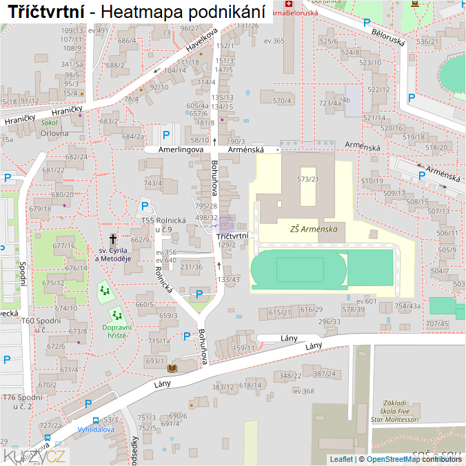 Mapa Tříčtvrtní - Firmy v ulici.